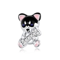Close-up of dog charm with enamel finish and zircon bone on white background - Husky Holding Bone Style (CCT145)