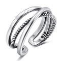 Bague ouverte triple couche en argent sterling S925 avec design de corde tressée argent - Style Lisse Tressé à Trois Couches (HS319-15) / Argent