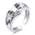 Bague vintage argentée ajustable avec face en galet gravé au design punk moderne - Style de Galet d'Expression de Dessin Animé (HS319-16) / Argent