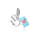 Detailed view of silver camera pendant with blue enamel and nice trip heart charm - Travel Camera Heart Tag Style (CCT189)