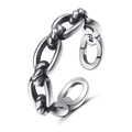 Bague réglable en argent sterling S925 avec un design de chaîne punk rétro en argenté - Style de Corde Torsadée en Chaîne Rétro (HS319-1) / Argent