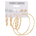 6-pair set of gold hoop earrings and studs with pearls and zircons on a white card - Gold Zircon Pearl Twisted Rope Hoop Set (HS0037-18)