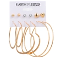 6-piece gold earrings set featuring metal hoops, studs, and heart charms on a card - Gold Zircon Heart Stud Hoop Set (HS0037-20)
