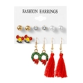 Christmas earring set featuring snowflake, reindeer, bell charms and red silk tassels - Wreath Gift Box Style (HS400-2)
