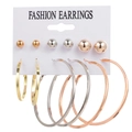 6-pair metal earrings set featuring gold and silver hoops and minimalist round studs - Gold Silver Rose Gold Mixed Ball Stud Hoop Set (HS0037-21)