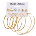 6-piece gold mixed earring set featuring hoop chains and heart studs for women - Gold Heart Rhinestone Ball Large Hoop Earring Set (HS0037-22)