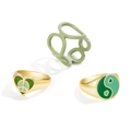 Dreiteiliges Gold-Grün Ring-Set mit Herz-Friedenszeichen und Yin-Yang-Symbolen - Grüngold Friedens-Tai-Chi-Stil (33ZH-12263)