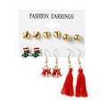 6-pair set of Christmas earrings with stars, bells, holiday socks and red tassels - Christmas Stocking Bell Style (HS400-4)