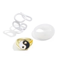 Dreiteiliges Ring-Set mit goldenem Yin-Yang-Herz und weißen geometrischen Harzringen - Schwarz-Weißgold-Tai-Chi-Herzstil (33ZH-12260)