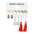 Christmas earring set with gold stars, red tassels, and green trees on a white card - Christmas Tree Snowflake Style (HS400-5)