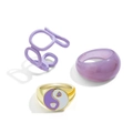 Dreiteiliges Ring-Set mit lila Harz, Herz-Yin-Yang-Motiv und Gold-Finish-Details - Lila-Weißgold-Tai-Chi-Harzstil (33ZH-12261)
