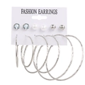 6-piece silver earring set featuring studs with rhinestones, pearls, and twisted hoops - Silver Rhinestone Pearl Twisted Large Hoop Set (HS0037-24)