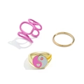 Dreiteiliges Ring-Set mit rosa Emaille-Ausschnitt und Herz-Yin-Yang-Siegelring - Goldrosa Herz-Tai-Chi-Siegelstil (33ZH-12341)