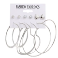 Set of 6 pairs of silver-colored minimalist earrings with heart and hoop designs - Silver Heart Zircon Ball Hoop Earring Set (HS0037-25)