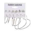 Set of six silver metal earrings with heart shapes and round hoops on display card - Silver Heart Stud Large Hoop Set (HS0037-27)