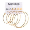 6-piece gold earring set with hoops and floral studs on a white fashion card - Gold Rhinestone Ball Flower Large Hoop Set (HS0037-28)