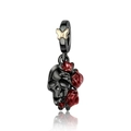 Gothic Halloween skull pendant with red roses and gold butterfly on black metal - Skull Rose (CCT748)