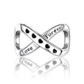 Detail of silver infinity charm with black enamel hearts and Forever Love engraving - Infinity Love and Forever (CCT1025)