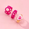 3-teiliges gold- und pinkfarbenes Herzring-Set mit Emaille-Finish im Y2K-Stil - Rosa Herzkette-Stil (33ZH-11579)