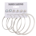6-piece silver earring set featuring metal hoops, studs and textured circle drops - Silver Zircon Ball Hammered Large Hoop Set (HS0037-30)