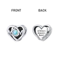 Detailed view of silver heart charm for bracelet featuring MOM letters and opal stone - Blue Opal MOM Heart Style (CUT848)