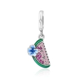 Macro detail of watermelon slice charm with S925 engraving and sparkling pink zircon stones - Watermelon Shape