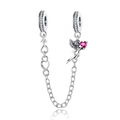 Silberne Sicherheitskette für Armbänder mit Feen-Anhänger und rosa Zirkonia-Herz-Charm - Herz Fee Stil (CCT104)