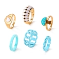 6-teiliges Ring-Set in Gold und Blau mit Herz, Schachbrettmuster und Pilzanhängern - Hellblauer Herzpilzstil (33ZH-12943)