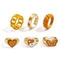 6er-Set Goldene Ringe mit orangen Schmetterlings-, Herz- und Yin-Yang-Emaille - Gold-Orange Herz Yin Yang Schmetterlingsstil (33ZH-12296)