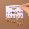 6-piece gold earrings set featuring metal hoops, studs, and elegant chain textures - Gold Zircon Star Moon Twisted Large Earring Set (HS0037-41)