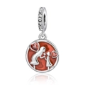 Macro shot of S925 silver heart charm with red mother-daughter silhouette and red gems - Mother Daughter Silhouette Red Heart Style (CCT534)