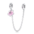 Silber-Sicherheitskette für Armbänder mit Kirschblütenanhänger und rosa Zirkon-Detail - Verlauf Sakura Sicherheitskette (CCT302)