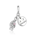 Colgante de nota musical plateado con circón de corazón rosa y grabado I Love Music - Colgante Redondo I Love Music (CCT731)
