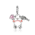 Detalle de abalorio de música en plata S925 con corazón de cristal rosa y micrófono - Colgante Micrófono Auriculares Corazón (CCT1020)