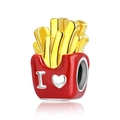 Macro view of French fries pendant bead with red enamel and gold finish details - French Fries Box Shape