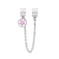 Silberne Sicherheitskette Charme mit rosa Emaille-Kirschblüte und Zirkonia-Inlay - Emaille Sakura Sicherheitskette (CCT474)