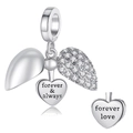 S925 Silber Herzanhänger mit Forever Love Gravur und funkelnden Zirkonia Steinen - Weiß Herz Flügel Stil (PST792-4F)