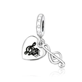 Abalorio musical de plata con clave de sol y colgante de corazón para pulseras - Colgante Corazón Clave de Sol (CCT1026)