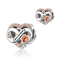 Detailed macro view of heart-shaped silver charm with amber stone and loyal engraving - January-Loyal (DUT19-1)