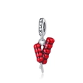 Detail of red enamel heart charms with cubic zirconia and silver plated metal finish - Red Heart Shape