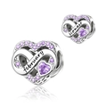 Detailed macro of heart charm with purple cubic zirconia for February birthstone jewelry - February-Honest (DUT19-2)