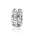 Detailed view of silver charm with LOVE engraving and colorful inlaid gemstones - LOVE Letter Multicolor Gem Bead (CCT610)