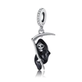 Detail of S925 silver Grim Reaper pendant with black enamel and zircon inlay - Grim Reaper (CCT259)