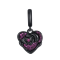 Detail of black-plated heart pendant with rose motif and pink crystals on white background - Heart Rose (CCT426)