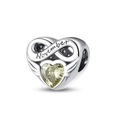Silver infinity heart charm with yellow birthstone and November engraving for bracelets - November Birthstone (Light Yellow)