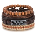 Multi-layer brown leather and wood bead bracelet set with dolphin metal plaque - Dolphin Metal Plate Style (HS1598-47)
