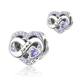 Detail of silver heart charm with purple zircon, featuring June and Love engraving - June-Love (DUT19-6)