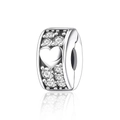 Macro view of heart charm bead with cubic zirconia stones for DIY bracelet jewelry - Heart Relief Bead (CCT638)