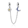 Sicherheitskette aus Silber mit Sonnenblume, Mond und gelben sowie blauen Zirkonia - Sonnenblume Sonne Mond Stil (CCT575)