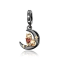 Detail of dog on moon pendant with red heart gemstone and black gold plating - Moon Dog (CCT746)